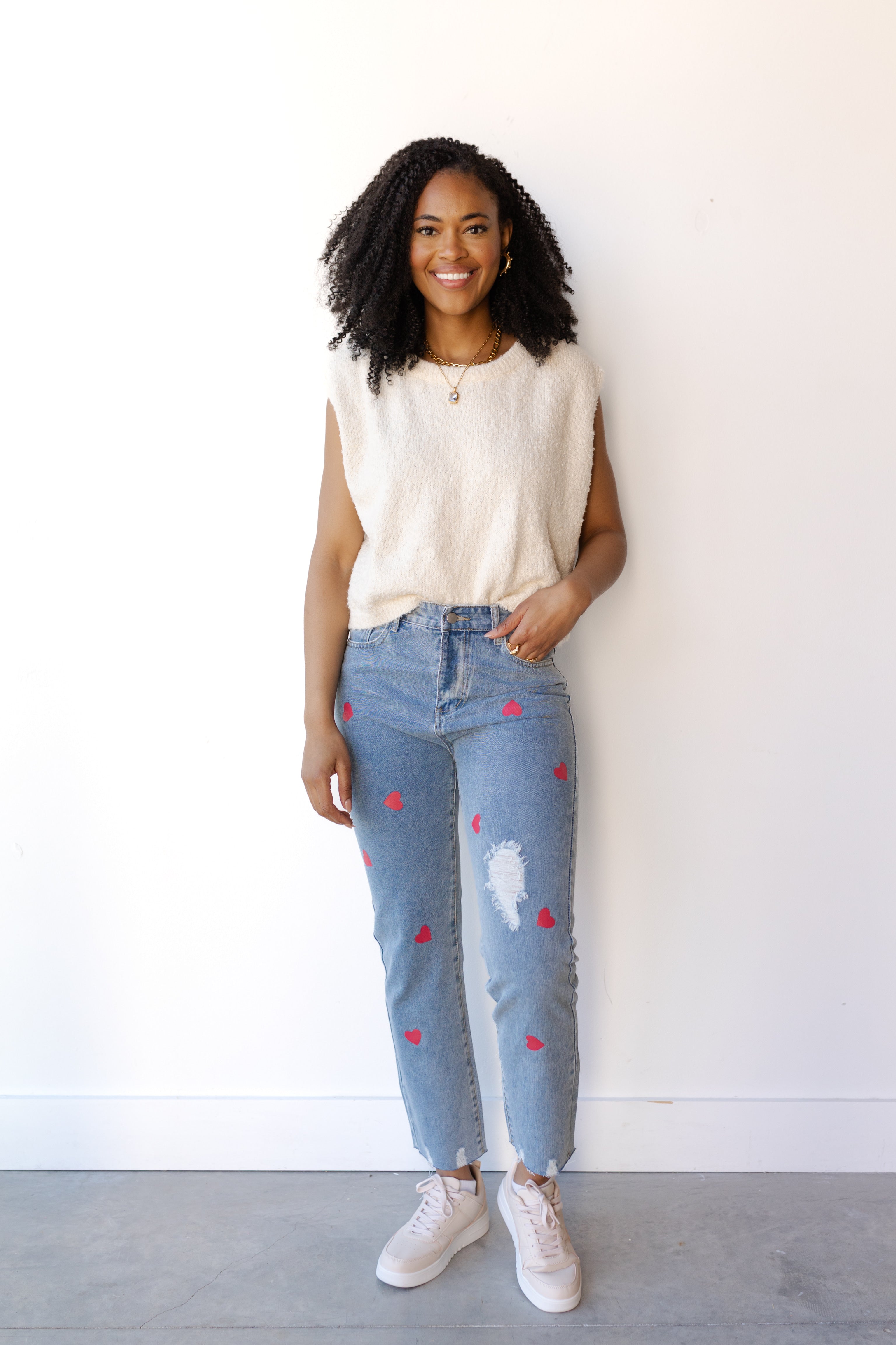 heart print jeans