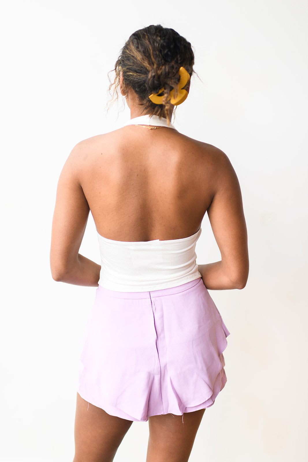 rouched halter crop top